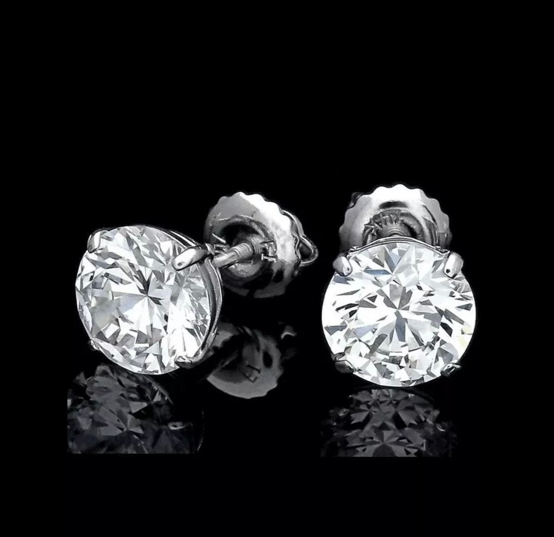 4.00 Carat Round Cut VVS1/D Stud Earring 14K White Gold Screw Back Gift Retail Value 495.00 Top Quality