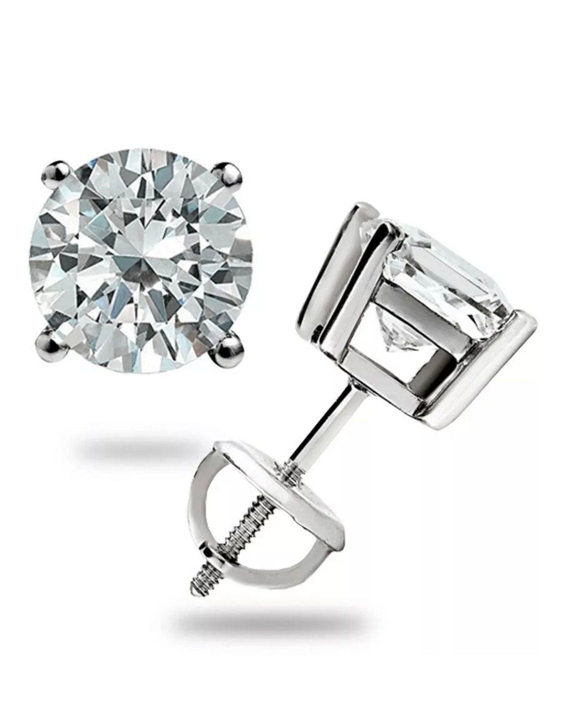 4.00 Carat Round Cut VVS1/D Stud Earring 14K White Gold Screw Back Gift Retail Value 495.00 Top Quality