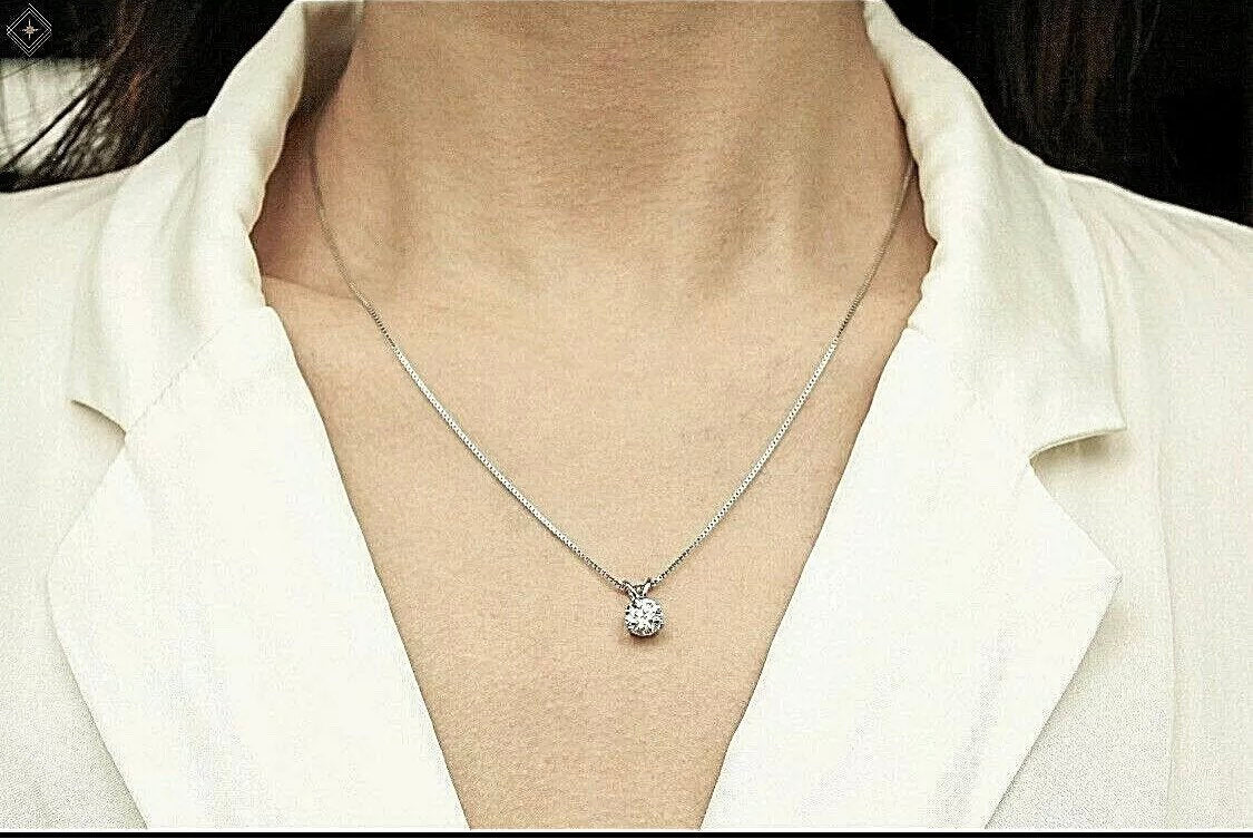 2.00Ct Round Certified Moissanite Brilliant Cut 14K White Gold 7mm Solitaire Pendant 18” Value 995