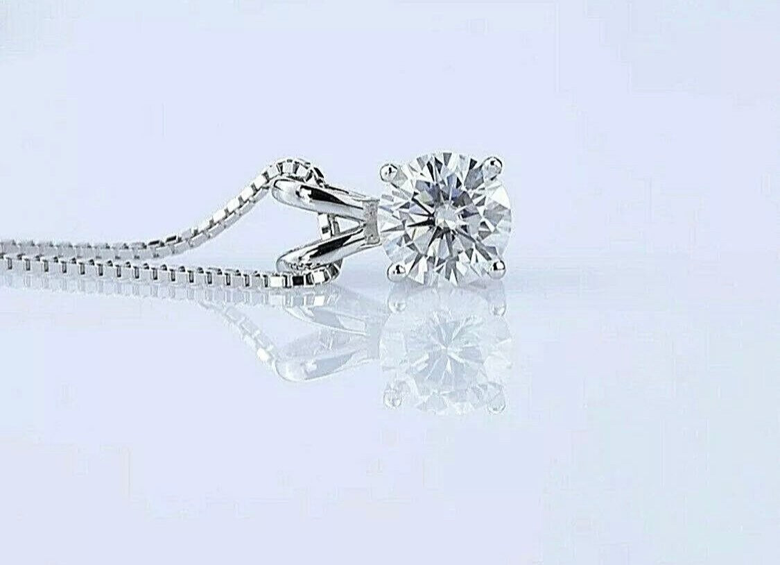 2.00Ct Round Certified Moissanite Brilliant Cut 14K White Gold 7mm Solitaire Pendant 18” Value 995