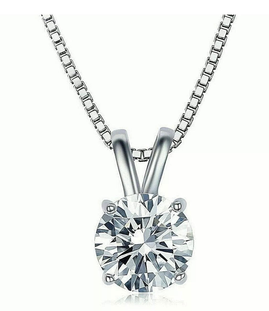 2.00 Ct Round Cut VVS1/D Moissanite Solitaire Pendant 18” Necklace 14K White Gold Retail Value 995.00