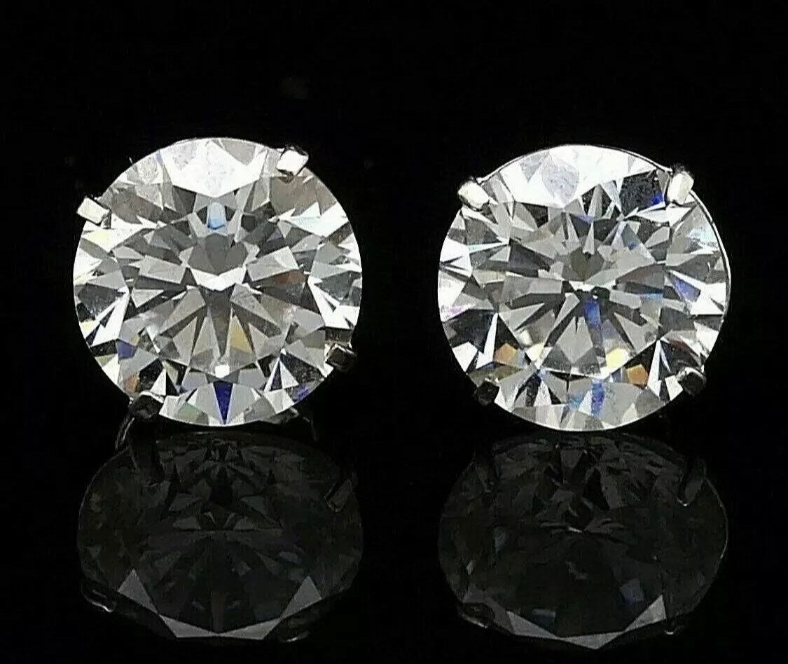 3.00 CT Round Cut VVS1/ D Solitaire Screw Back Stud Earrings 14K White Gold 7mm Retail Value 395.00