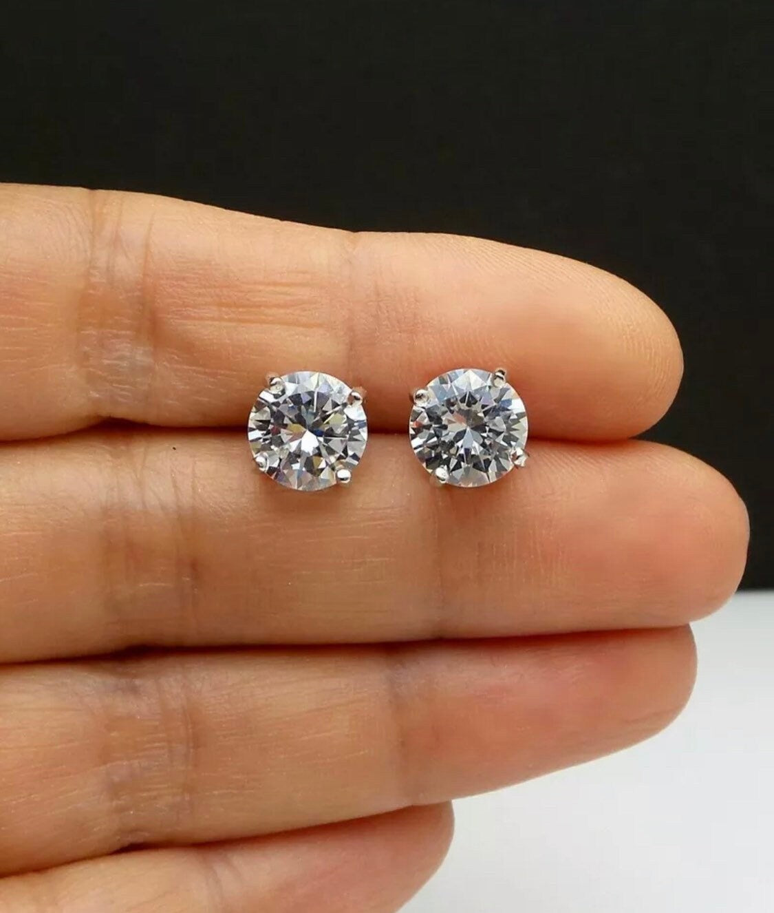 6.00 ct Round Cut VVS1/D Solitaire Screw Back Stud Earrings 14K White Gold 9mm Retail Value 395.00