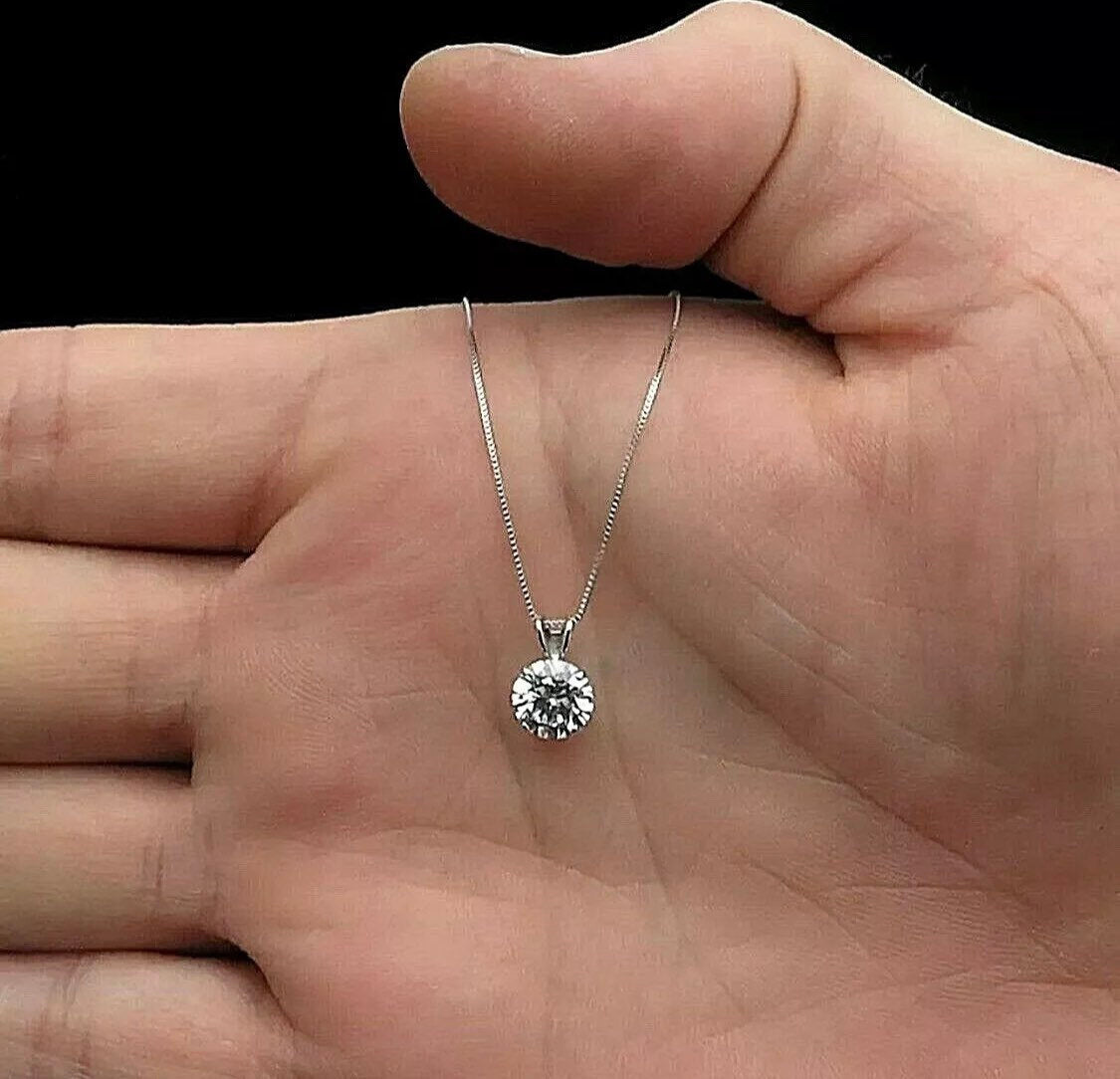 2.00 Ct Round Cut VVS1/D Moissanite Solitaire Pendant 18” Necklace 14K White Gold Retail Value 995.00