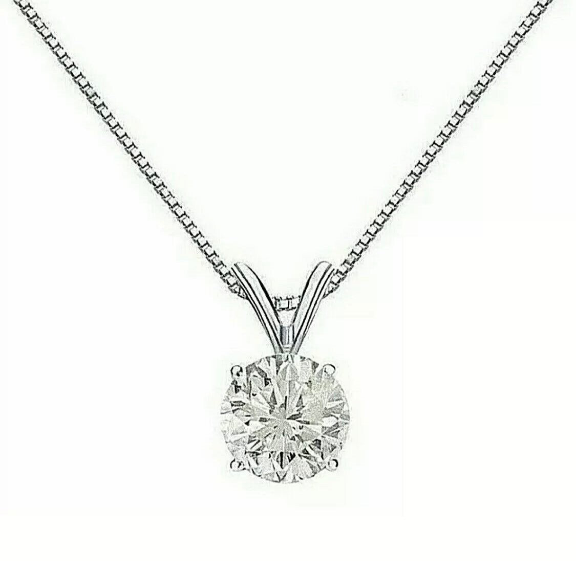 2.00 Ct Round Cut VVS1/D Moissanite Solitaire Pendant 18” Necklace 14K White Gold Retail Value 995.00