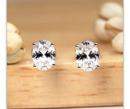 2.00 Carat VVS1/D Oval Shape Stud Earrings 14K White Gold 7mm Gift Stud Value 395