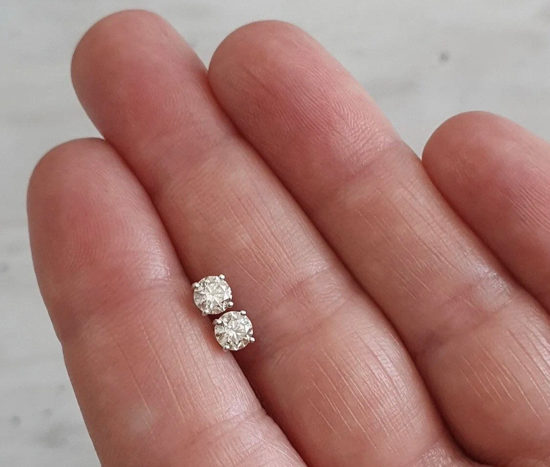 1/2 Ct Round Cut VVS1/D White Sapphire Solitaire Stud Earrings 14K White Gold Push Back 5mm Gift Stud Earrings