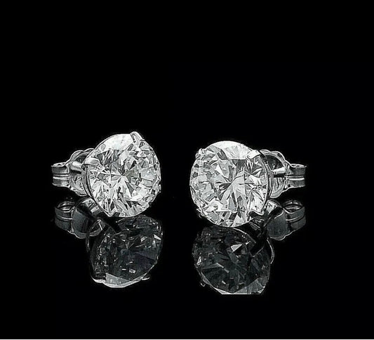 2.40 Ct Round Cut FL/D Solitaire Certified Moissanite Stud Earrings 14K White Gold 7mm Screw Back