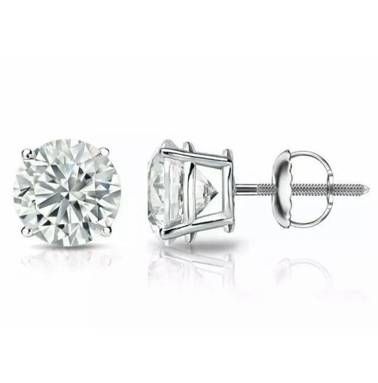 6 Ct TW Round Cut FL/D Moissanite Solitaire Stud Earrings 14K White Gold 9mm Screw Back Value 795.00
