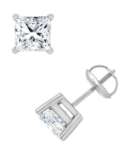 2.40Ct Princess Cut GRA MOISSANITE Studs Earrings 14K White Gold Screw Back 6mm