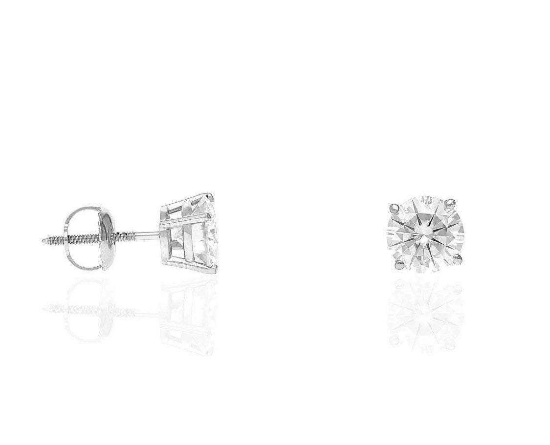 2Ct Stud Earrings Brilliant Cut Moissanite 14k White Gold FL/D GRA Certified 7mm