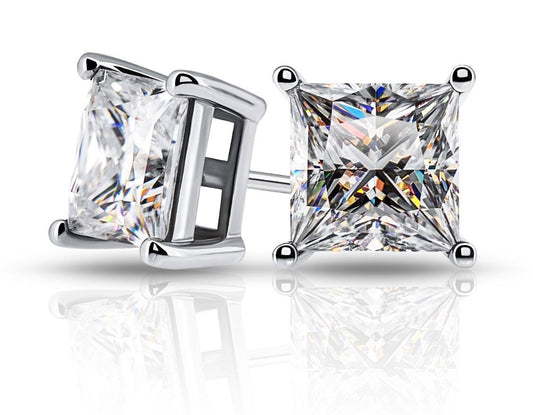 3 Ct Princess Cut FL/D GRA Moissanite Stud Earrings 14K Solid White Gold 6.5mm