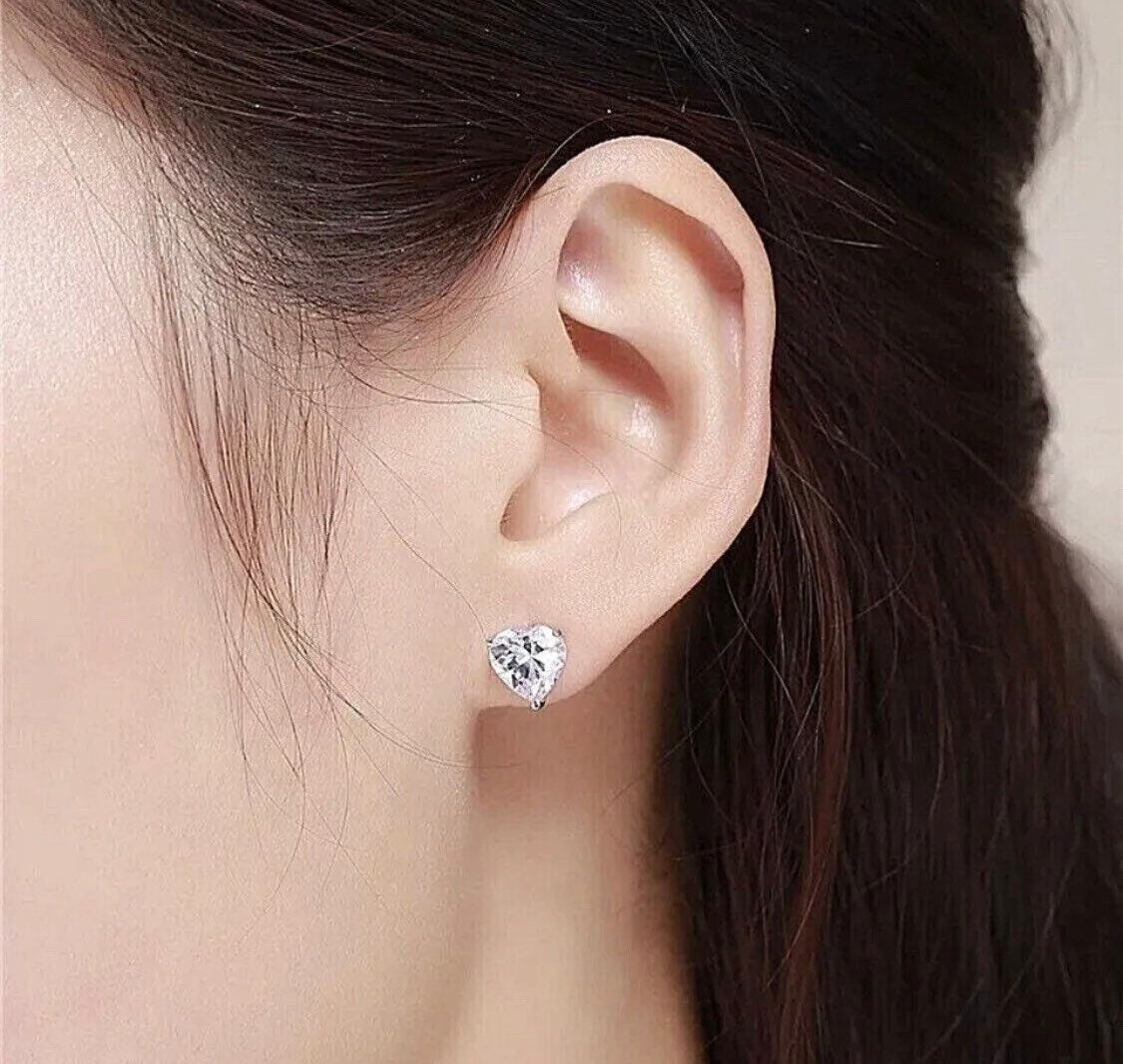 2.00 Ct Heart Shape FL/D 7mm Gift Stud Earrings 14K White Gold 7mm Push Back