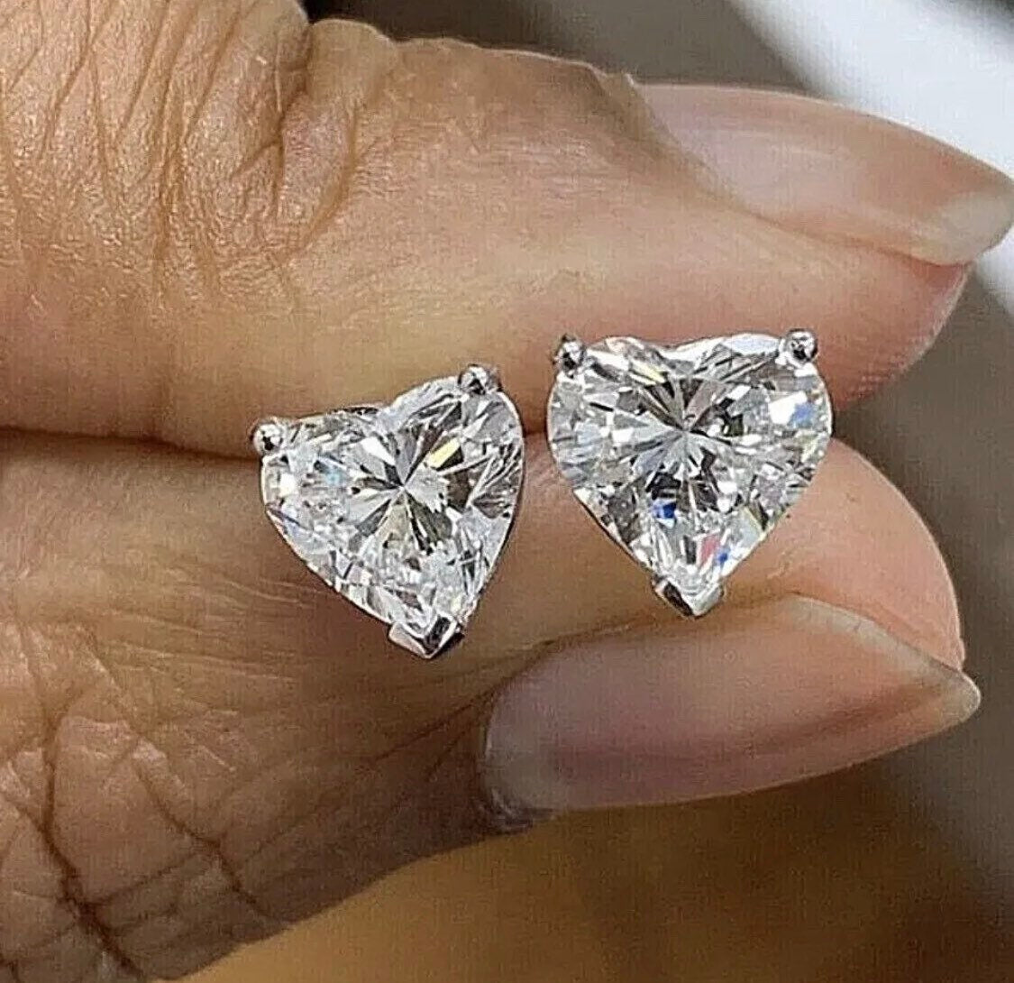 2.00 Ct Heart Shape FL/D 7mm Gift Stud Earrings 14K White Gold 7mm Push Back