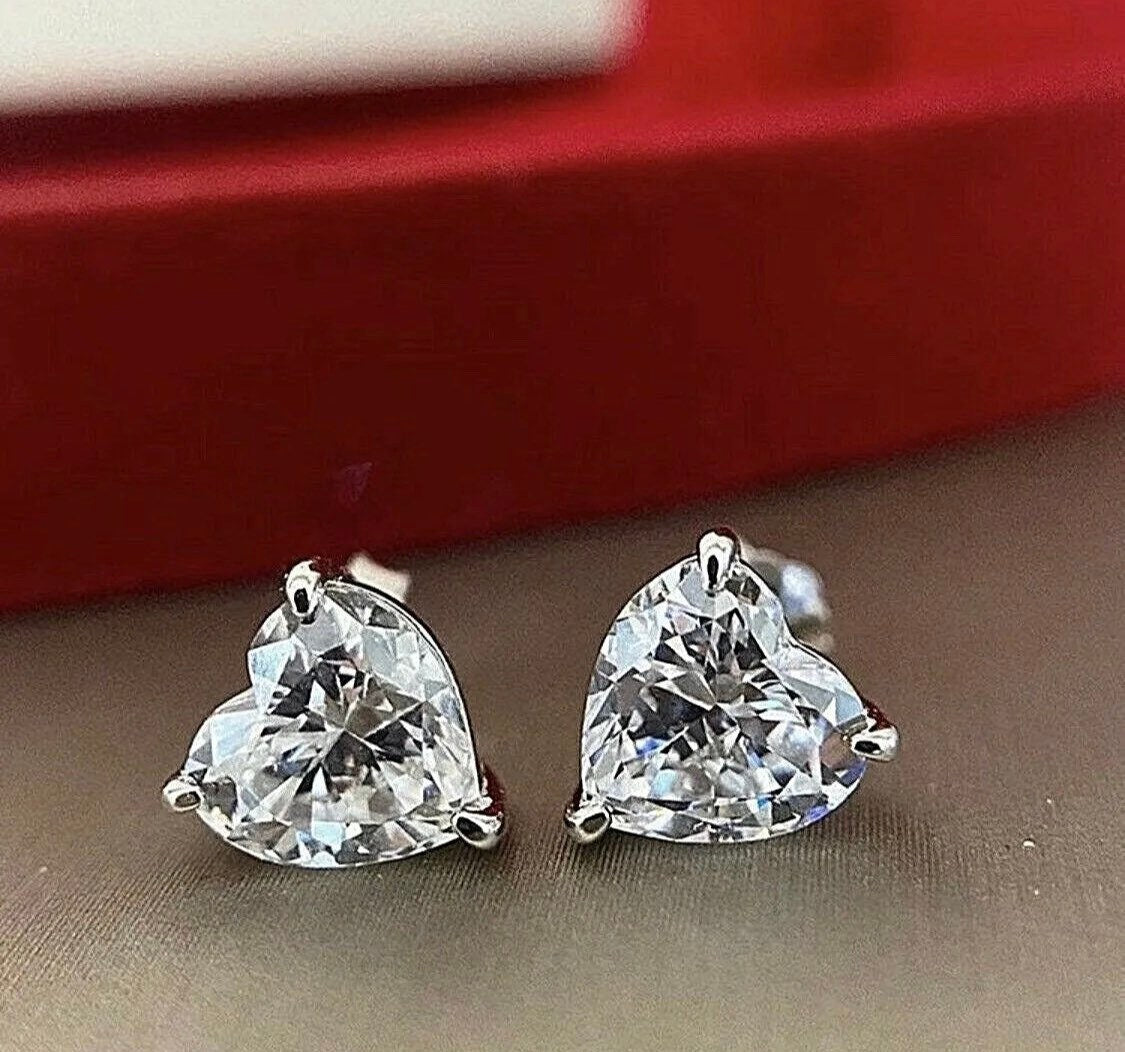 2.00 Ct Heart Shape FL/D 7mm Gift Stud Earrings 14K White Gold 7mm Push Back