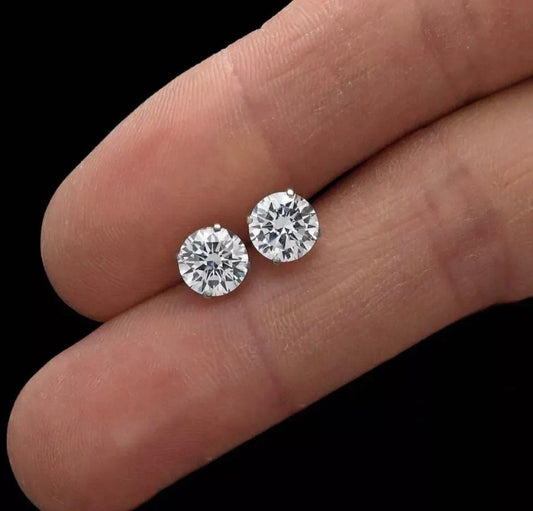 2 Carat Round GRA Certified Moissanite Stud Earrings 14K White Gold 7mm Screw Back