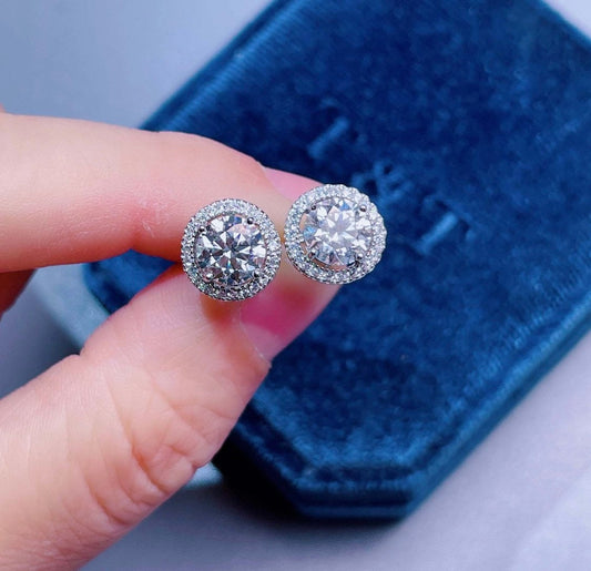 4.00 Ct Round Cut VVS1/D Solitaire Halo Stud Earrings 14K White Gold 8mm Push Back Value 495.00