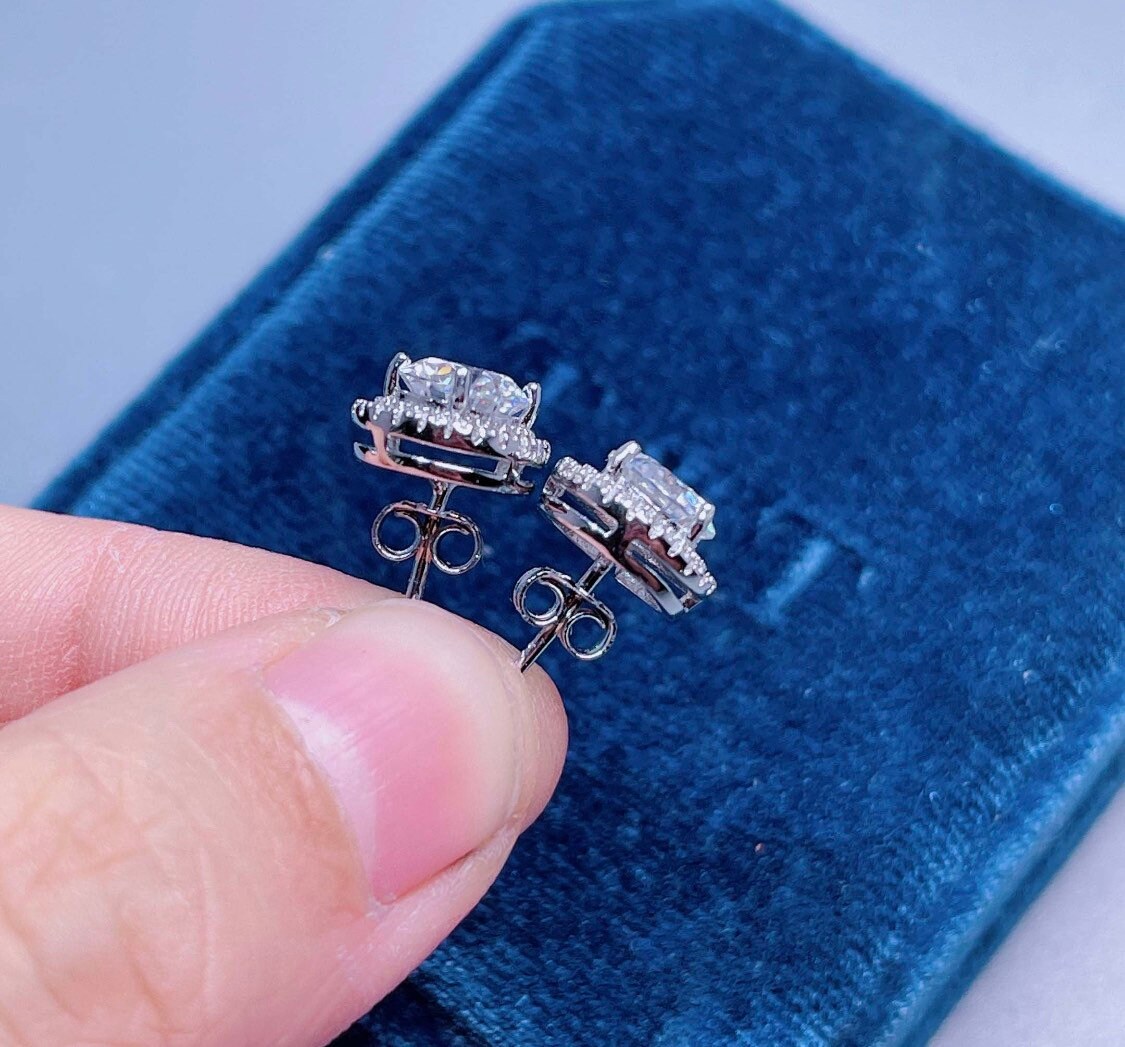 4.00 Ct Round Cut VVS1/D Solitaire Halo Stud Earrings 14K White Gold 8mm Push Back Value 495.00