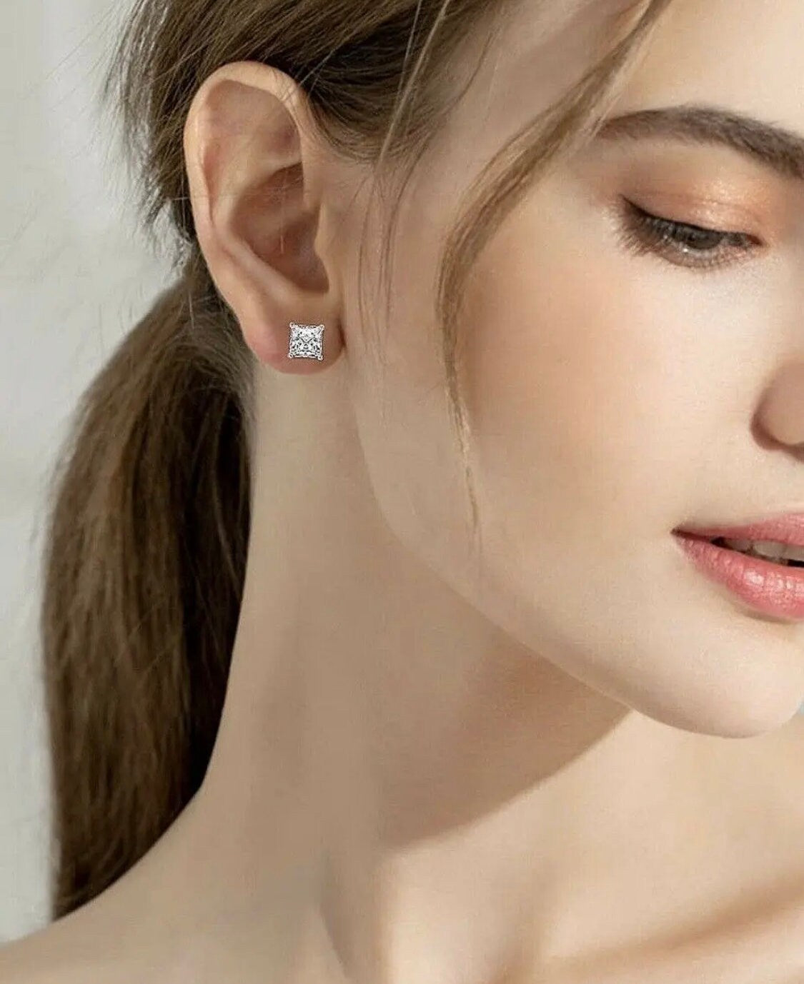 4 Ct Princess Cut VVS1/D Solitaire Stud Earrings 14K White Screw Back 7mm