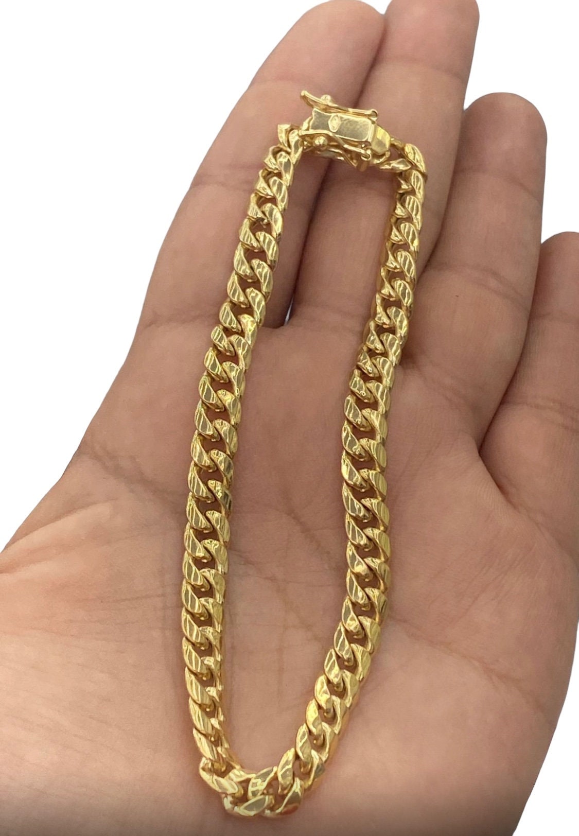 10k Real Yellow Gold Miami Cuban Bracelet 7 mm Link 8" Inch Box Lock Top Quality