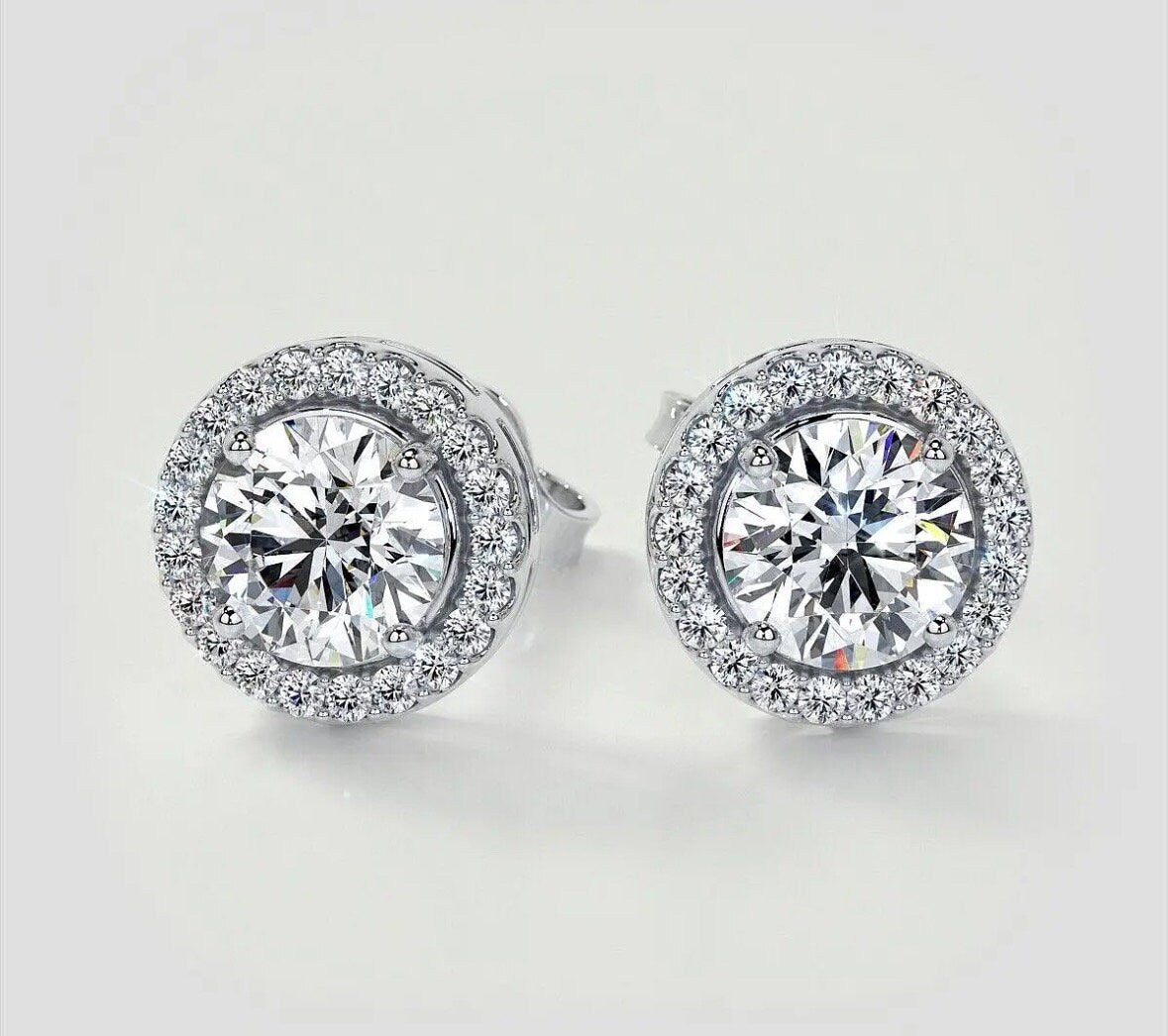 3.50Ct Round Cut Solitaire Halo Stud Earrings 8mm Push Back 14K White Gold Gift Stud Value 495