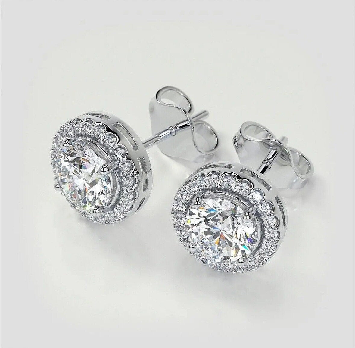 3.50Ct Round Cut Solitaire Halo Stud Earrings 8mm Push Back 14K White Gold Gift Stud Value 495