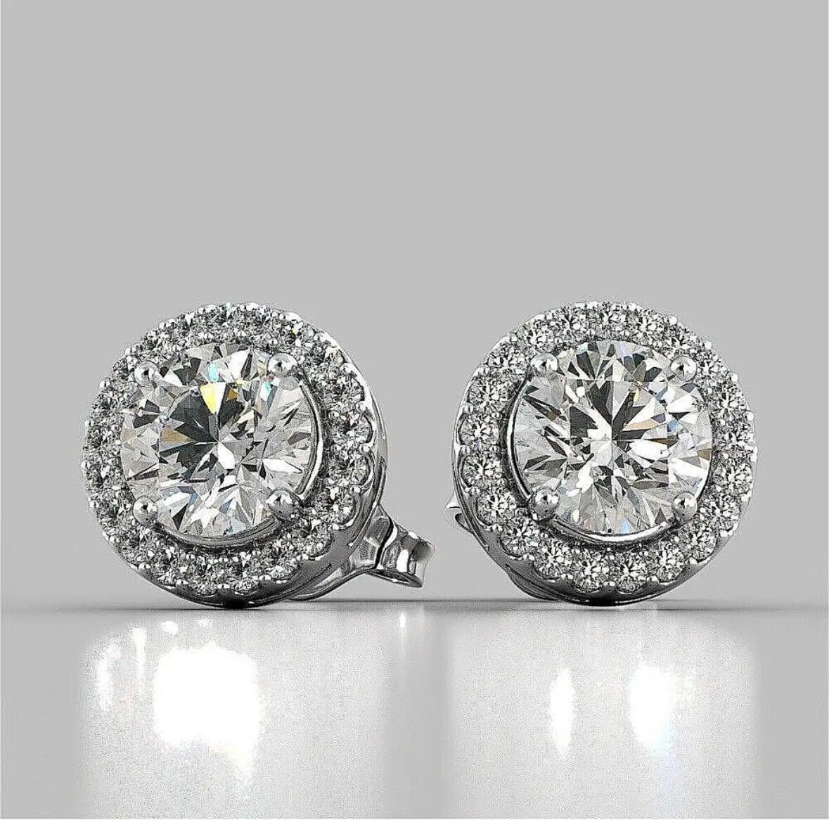 3.50Ct Round Cut Solitaire Halo Stud Earrings 8mm Push Back 14K White Gold Gift Stud Value 495