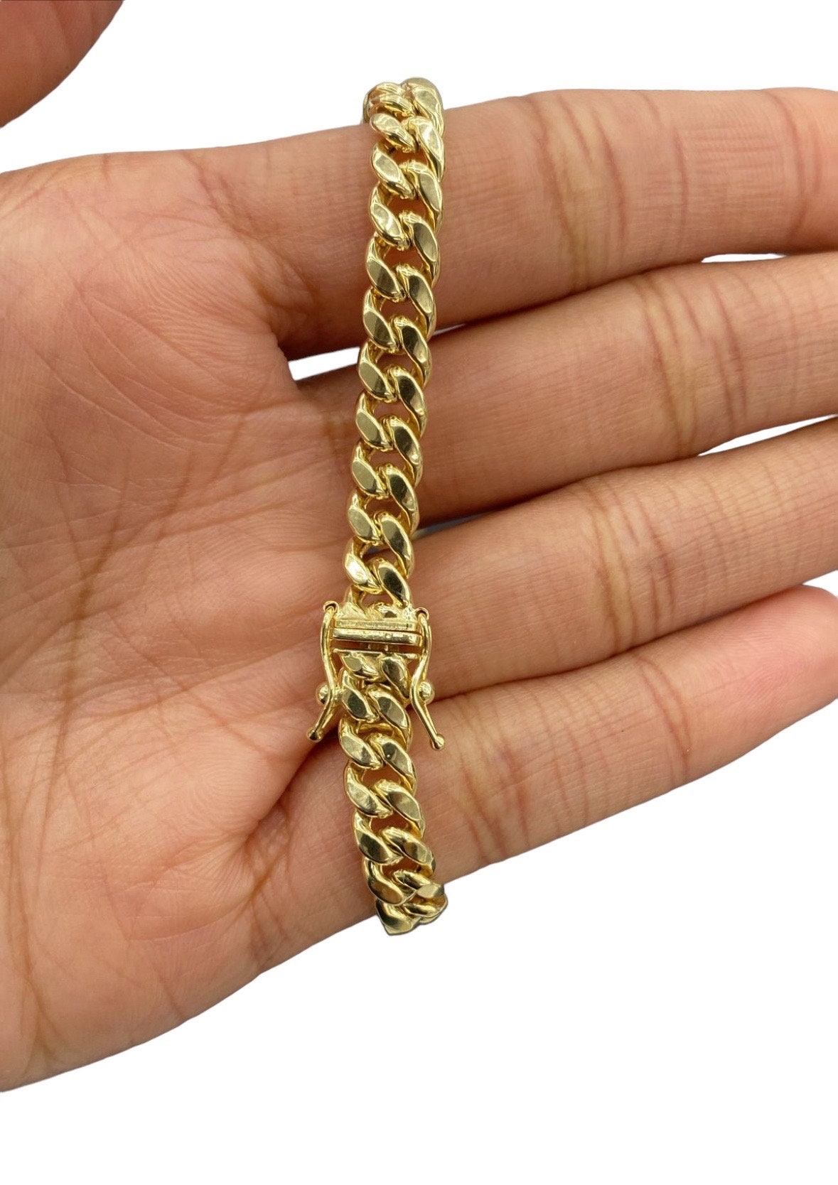 10k Real Yellow Gold Miami Cuban Bracelet 7 mm Link 8" Inch Box Lock Top Quality